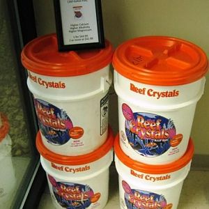 Here are some really heavy buckets of Reef Crystals.  Now we can start mixing some more salt.