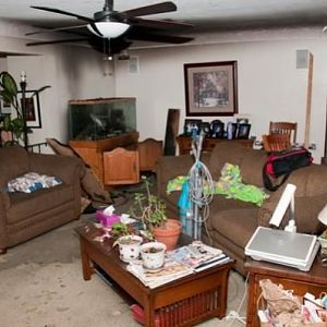Smoke damage on all 4 levels of the home