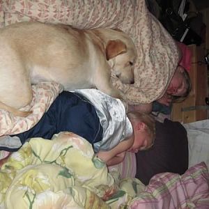 This is me, my little boy and our lab when he was a pup